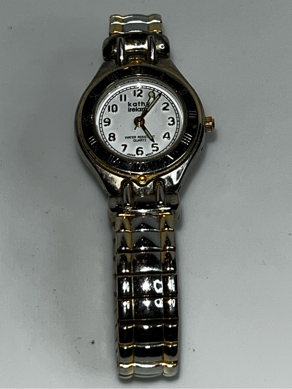 Kathy Ireland Watch Silver & Gold Color Flex Bracelet W/White Dial &New Battery